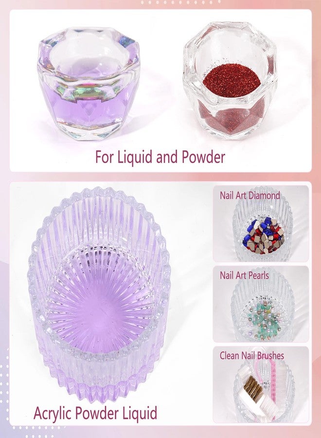 LIONVISON Acrylic Nail Brush Dappen Dish Set - 6Pcs Acrylic Nail Brush and 2Pcs Crystal Dappen Dish with Lid for Acrylics Nails, Monomer Dishs Nail Glass Cup Nail Art Brushs Set for Acrylics Nails Liquid Powder - Image 4